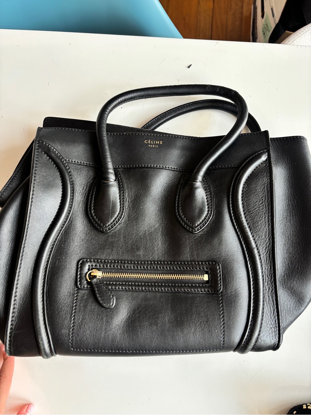 Celine Black Leather Mini Luggage Tote with Gold Hardware - Picture 5 of 7